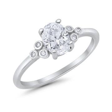Oval Art Deco Engagement Ring Round Simulated Cubic Zirconia 925 Sterling Silver